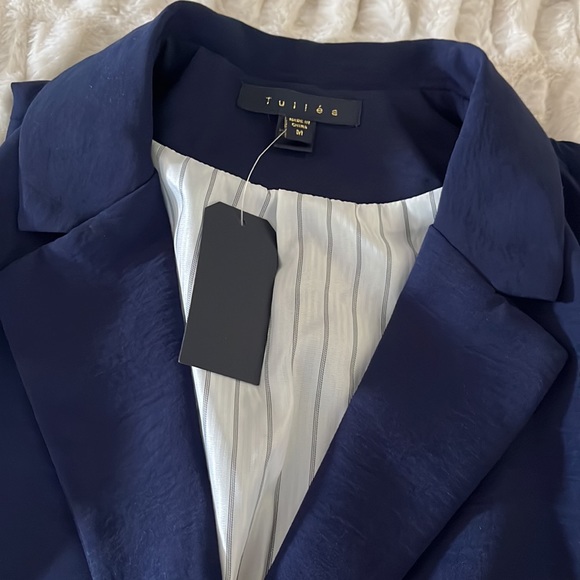 Navy blue sleeveless blazer vest M textured silky satin feel Tulléa NEW - Picture 2 of 8